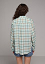 thumb-Boyfriend Fit Shirt Neck Ekoseli Kadın Yeşil Uzun Kol Gömlek