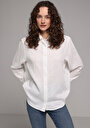 thumb-Boyfriend Fit Shirt Neck Jakarlı Kadın Beyaz Uzun Kol Gömlek