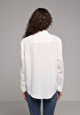 thumb-Boyfriend Fit Shirt Neck Jakarlı Kadın Beyaz Uzun Kol Gömlek