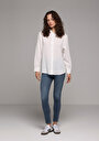 thumb-Boyfriend Fit Shirt Neck Jakarlı Kadın Beyaz Uzun Kol Gömlek