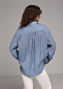 thumb-Oversize Fit Shirt Neck Düz Kadın Mavi Uzun Kol Gömlek