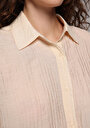 thumb-Oversize Fit Shirt Neck Düz Kadın Bej Uzun Kol Gömlek