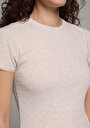 thumb-Slim Fit Yuvarlak Yaka Düz Kadın Bej Kısa Kol Tişört