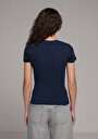 thumb-Slim Fit Yuvarlak Yaka Düz Kadın Lacivert Kısa Kol Tişört