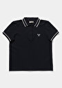 thumb-Regular Fit Polo Yaka Nakışlı Kadın Lacivert Kısa Kol Tişört