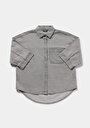 thumb-Oversize Fit Klasik Yaka Düz Kadın Grey Denim Uzun Kol Gömlek