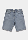 thumb-Regular Fit Orta Bel Düz Erkek Light İndigo Denim Jean Şort