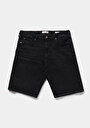 thumb-Regular Fit Orta Bel Düz Erkek Black Black Denim Jean Şort