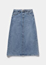 thumb-Slim Fit Düz Fermuarlı Kadın Denim Etek