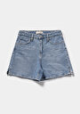 thumb-Regular Fit Yüksel Bel Düz Kadın Light İndigo Denim Jean Şort