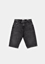 thumb-Straight Fit Orta Bel Düz Erkek Black Denim Jean Şort