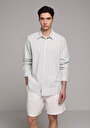 thumb-Relaxed Fit Shirt Neck Çizgili Erkek Mavi Uzun Kol Gömlek
