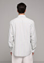thumb-Relaxed Fit Shirt Neck Çizgili Erkek Mavi Uzun Kol Gömlek