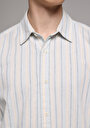 thumb-Relaxed Fit Shirt Neck Çizgili Erkek Mavi Uzun Kol Gömlek