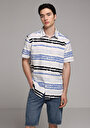thumb-Regular Fit Shirt Neck Çizgili Erkek Mavi Kısa Kol Gömlek