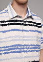 thumb-Regular Fit Shirt Neck Çizgili Erkek Mavi Kısa Kol Gömlek