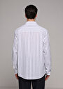 thumb-Regular Fit Shirt Neck Çizgili Erkek Lacivert Uzun Kol Gömlek