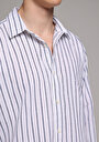 thumb-Regular Fit Shirt Neck Çizgili Erkek Lacivert Uzun Kol Gömlek