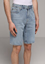 thumb-Regular Fit Orta Bel Düz Erkek Light İndigo Denim Jean Şort