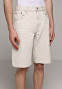 thumb-Loose Straight Fit Orta Bel Düz Erkek Bleach İndigo Denim Jean Şort