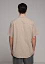 thumb-Regular Fit Shirt Neck Düz Erkek Bej Kısa Kol Gömlek