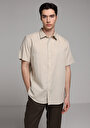 thumb-Regular Fit Shirt Neck Düz Erkek Bej Uzun Kol Gömlek