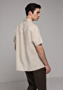 thumb-Regular Fit Shirt Neck Düz Erkek Bej Uzun Kol Gömlek