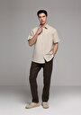 thumb-Regular Fit Shirt Neck Düz Erkek Bej Uzun Kol Gömlek