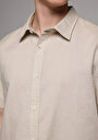 thumb-Regular Fit Shirt Neck Düz Erkek Bej Uzun Kol Gömlek