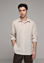 thumb-Regular Fit Shirt Neck Düz Erkek Bej Uzun Kol Gömlek