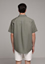 thumb-Regular Fit Shirt Neck Düz Erkek Yeşil Uzun Kol Gömlek