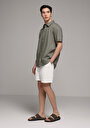 thumb-Regular Fit Shirt Neck Düz Erkek Yeşil Uzun Kol Gömlek