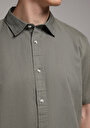 thumb-Regular Fit Shirt Neck Düz Erkek Yeşil Uzun Kol Gömlek