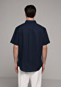 thumb-Regular Fit Shirt Neck Düz Erkek Lacivert Uzun Kol Gömlek