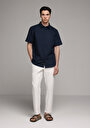 thumb-Regular Fit Shirt Neck Düz Erkek Lacivert Uzun Kol Gömlek