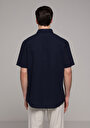 thumb-Regular Fit Shirt Neck Düz Erkek Lacivert Kısa Kol Gömlek