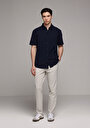thumb-Regular Fit Shirt Neck Düz Erkek Lacivert Kısa Kol Gömlek