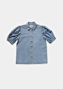 thumb-Regular Fit Klasik Yaka Düz Kadın Light İndigo Denim Karpuz Gömlek