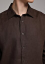 thumb-Regular Fit Shirt Neck Düz Erkek Kahverengi Uzun Kol Gömlek