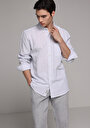 thumb-Regular Fit Shirt Neck Çizgili Erkek Lacivert Uzun Kol Gömlek