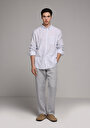 thumb-Regular Fit Shirt Neck Çizgili Erkek Lacivert Uzun Kol Gömlek