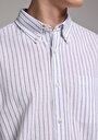 thumb-Regular Fit Shirt Neck Çizgili Erkek Lacivert Uzun Kol Gömlek