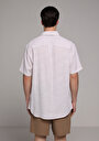 thumb-Regular Fit Shirt Neck Düz Erkek Bej Kısa Kol Gömlek