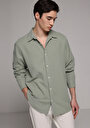 thumb-Relaxed Fit Shirt Neck Düz Erkek Yeşil Uzun Kol Gömlek