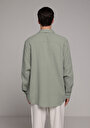 thumb-Relaxed Fit Shirt Neck Düz Erkek Yeşil Uzun Kol Gömlek