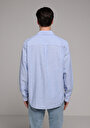 thumb-Regular Fit Shirt Neck Çizgili Erkek Mavi Uzun Kol Gömlek