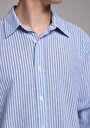 thumb-Regular Fit Shirt Neck Çizgili Erkek Mavi Uzun Kol Gömlek