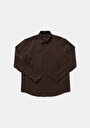 thumb-Regular Fit Shirt Neck Düz Erkek Kahverengi Uzun Kol Gömlek