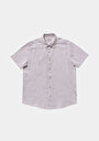 thumb-Regular Fit Shirt Neck Düz Erkek Bej Kısa Kol Gömlek