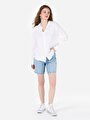 thumb-Regular Fit Shirt Neck Düz Kadın Beyaz Uzun Kol Gömlek
